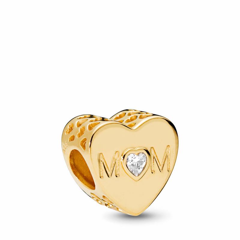 Pandora Shine™ Mother Heart Charm - 18ct Gold Plated/Cubic Zirconia - Canada | ZJ5485OI